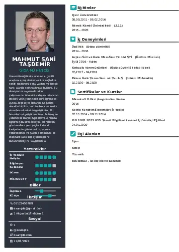 Gıda Mühendisi CV Örnekleri cv indir